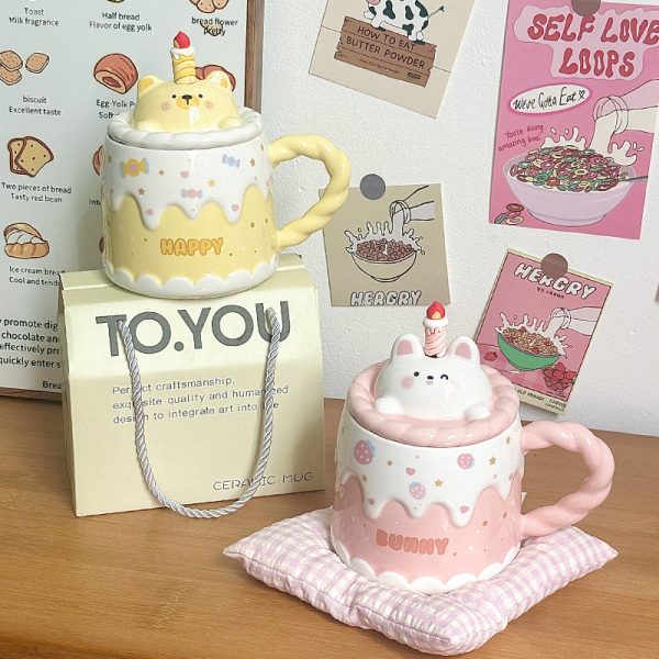Ceramic Mug With Lid Cartoon Girl