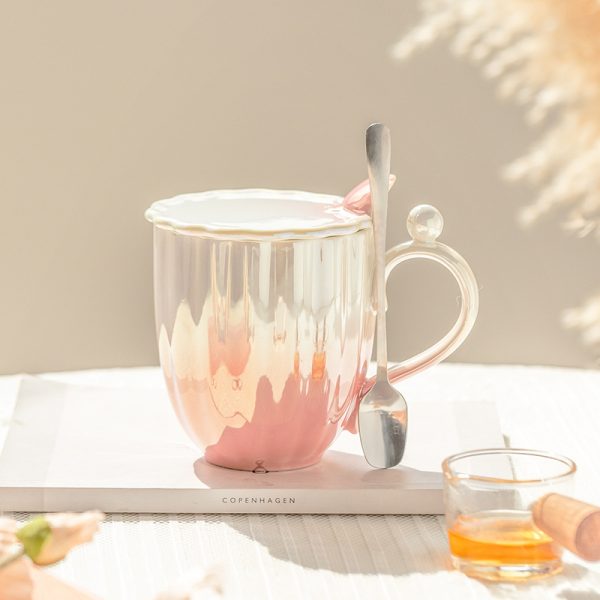 Girls Drinking Glasses Couple Pearl Ceramic Mug Mug With Lid