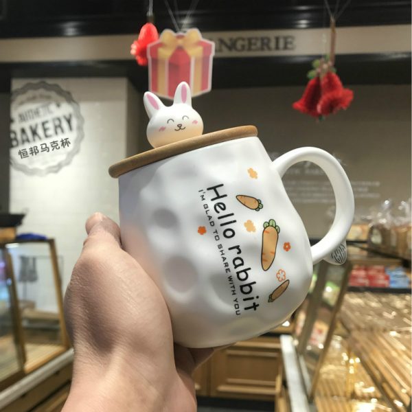 Cute Rogue Rabbit Ceramic Mug Mug With Lid Spoon