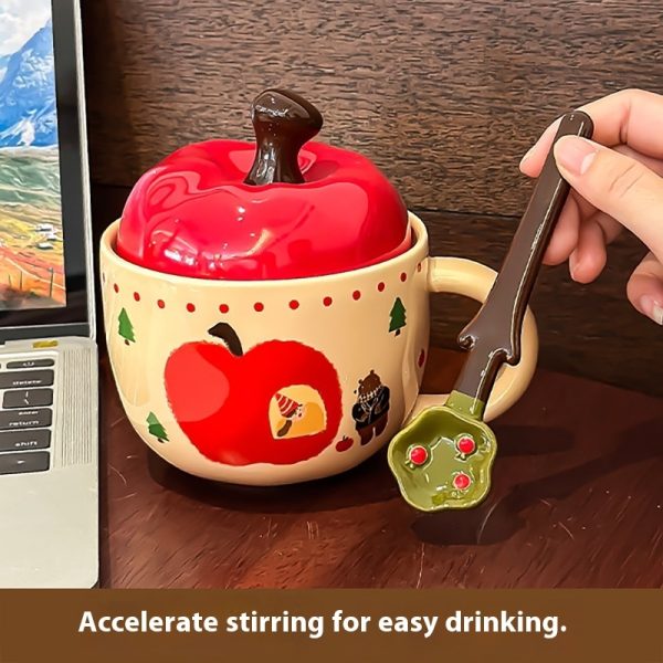 Cute Cartoon Ceramic Mug With Cover Spoon