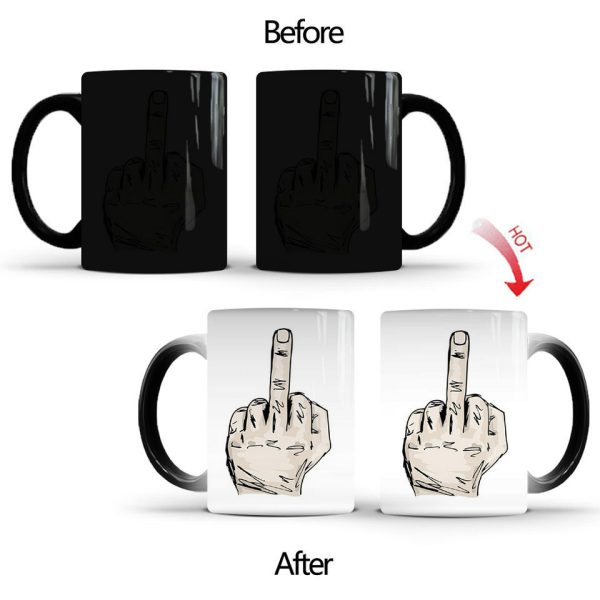 Creative Middle Finger Color Changing Mug Ceramic Thermal Gradient Temperature Sensing