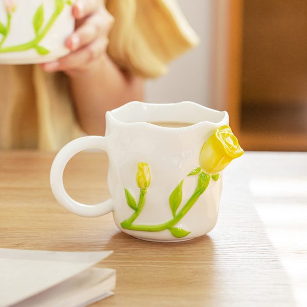 Design Three-dimensional Rose Relief Ceramic Water Cup Ins Ceramic Mug