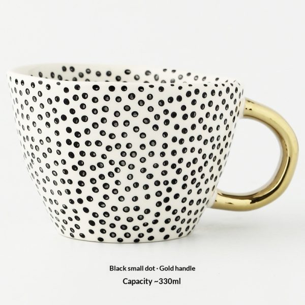 Japanese Geometric Hand-pinched Irregular Wide-mouth Ceramic Mug