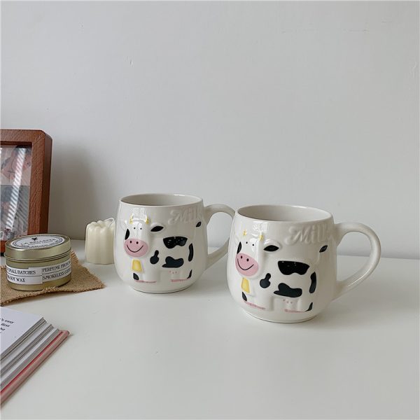 Cute Cartoon Mug Cow Embossed Creative Ceramic Mug With Handle