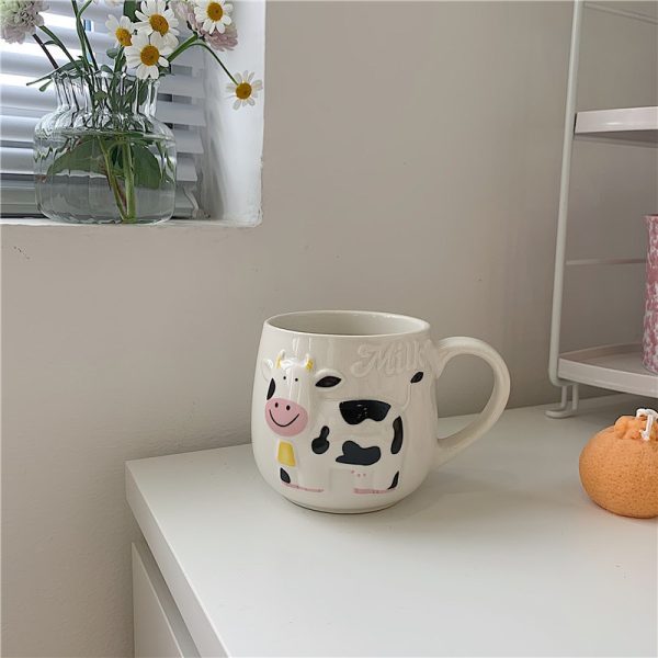 Cute Cartoon Mug Cow Embossed Creative Ceramic Mug With Handle