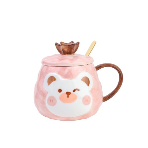 Cartoon Mug Bear Hand-Painted Ceramic Mug With Lid