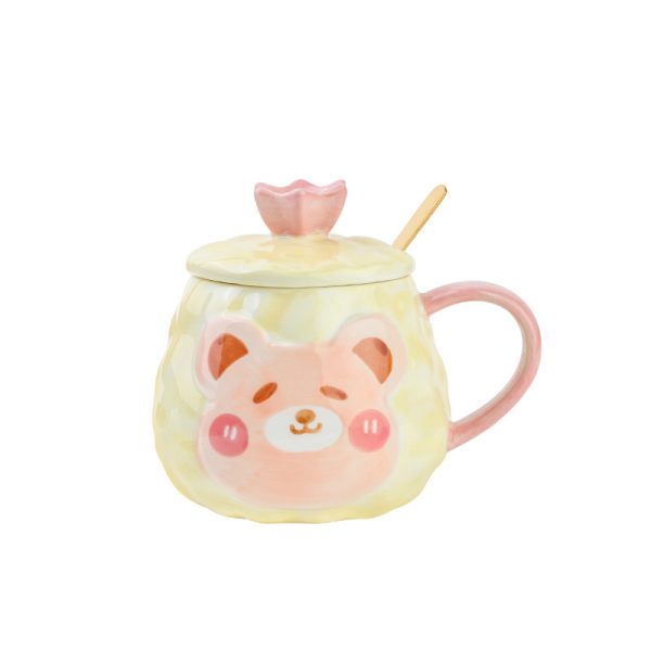 Cartoon Mug Bear Hand-Painted Ceramic Mug With Lid