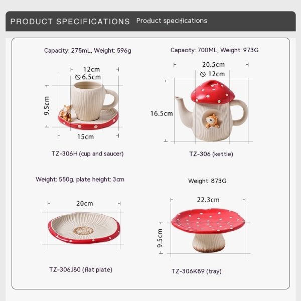 Cartoon Cute Good-looking Red Mushroom Ceramic Tableware Mug Dim Sum Plate Rice Bowl Instant Noodle Bowl Salad Bowl Spoon