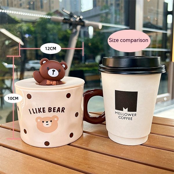 Mug With Lid Couple Little Bear Ceramic Water Cup Girls Creative Breakfast Cup