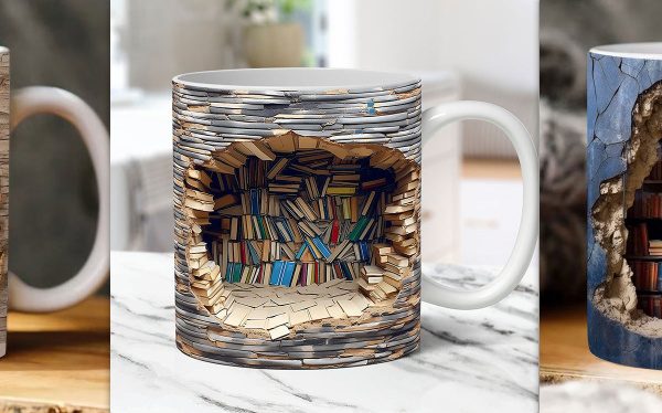 3D Bookshelf Mug Creative Ceramic Water Cup With Handle A Library Shelf Space Book Lovers Coffee Mug Birthday Christmas Gift
