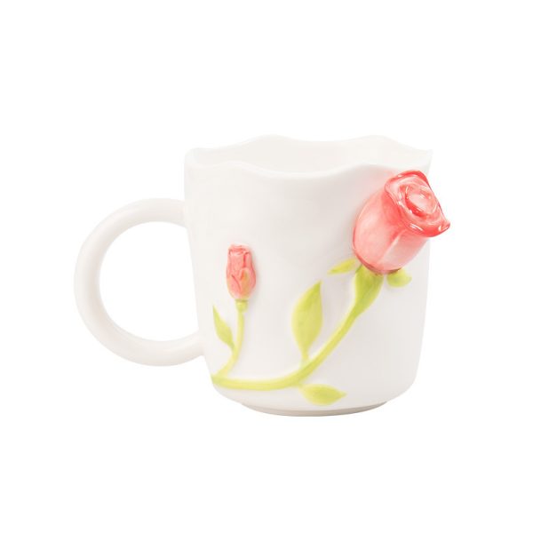 Design Three-dimensional Rose Relief Ceramic Water Cup Ins Ceramic Mug