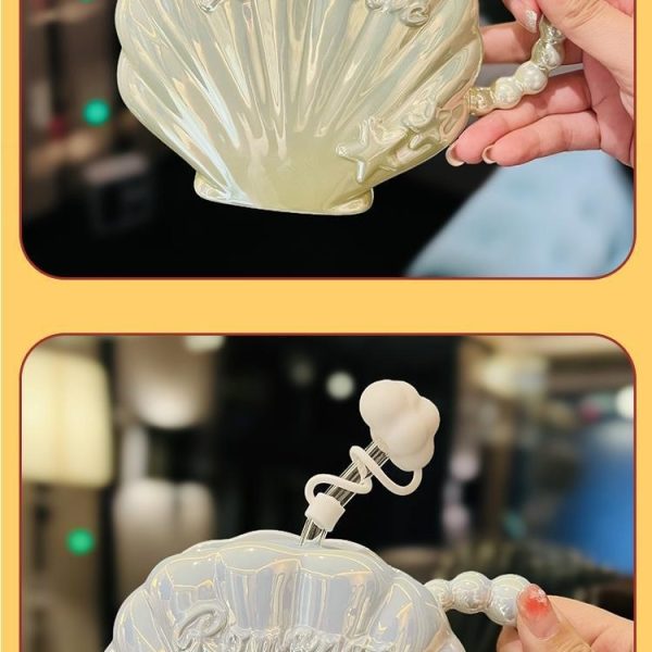 Good-looking Pearl Shell Ceramic Cup For Girlfriend High-grade Straw Mug