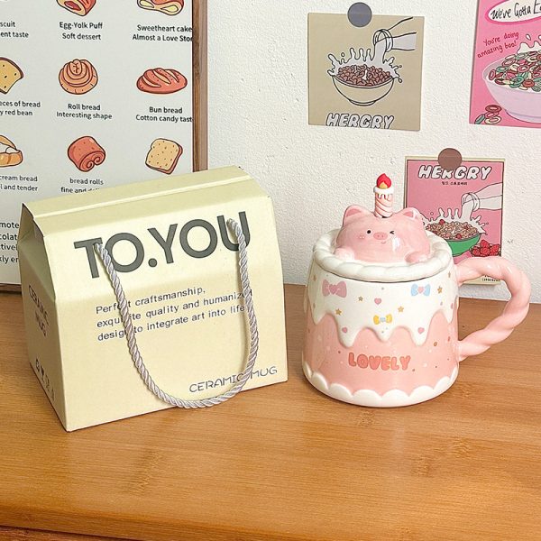 Ceramic Mug With Lid Cartoon Girl