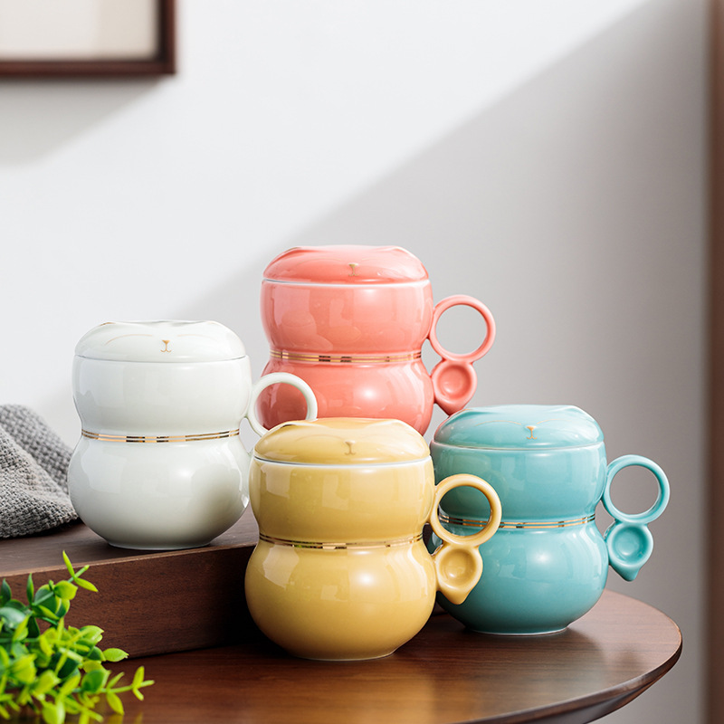 Ceramic Mug Water Cup Tea Water Separation With Cover Strain Office Couple Tea Business Gift