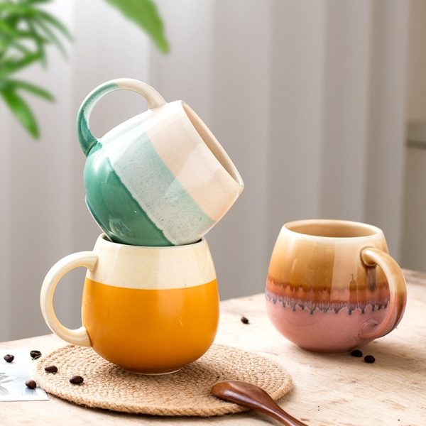 420ml Big Belly Mug Household Ceramic Water Cup Drinking Cup Girls Creative Kiln Baked Color Matching Tea Cup