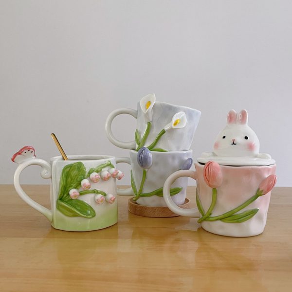 Premium Floral Hand Kneaded Ceramic Tulip Mug