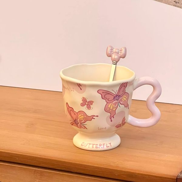 Niche Artistic Style Butterfly High Footed Ceramic Ins Style Mug