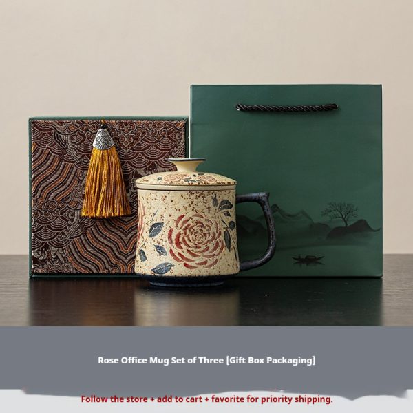 Rose, Blue-and-white Porcelain, Flint-red Office Mug For Tea