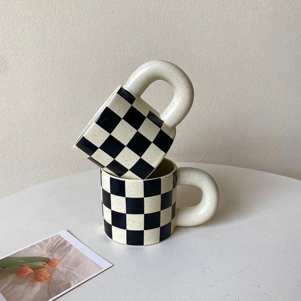 Black And White Checkerboard Large Capacity Ceramic Mug