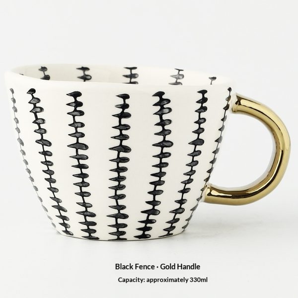 Japanese Geometric Hand-pinched Irregular Wide-mouth Ceramic Mug