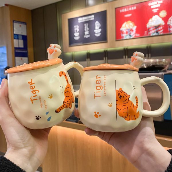 Year Of The Tiger Ceramic Cute Mug With Lid Spoon Gift Box