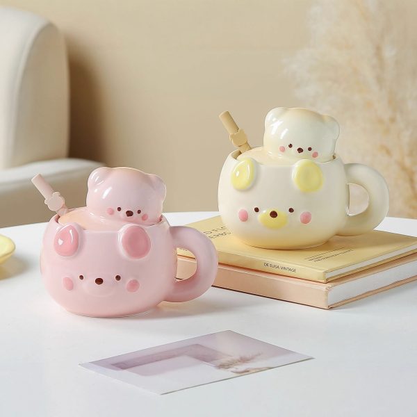 Cute Cartoon Porcelain Mug With Lid