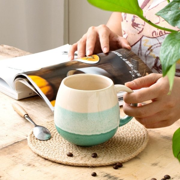 420ml Big Belly Mug Household Ceramic Water Cup Drinking Cup Girls Creative Kiln Baked Color Matching Tea Cup