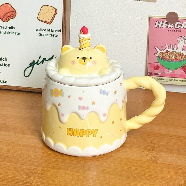 Ceramic Mug With Lid Cartoon Girl