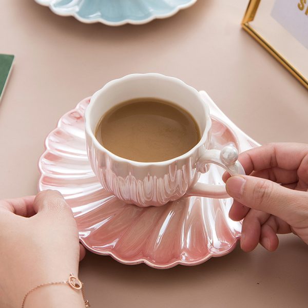 Shellfish Small Ceramic Mug High-end Cup And Saucer Set