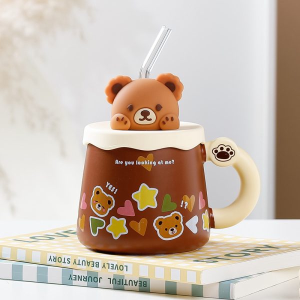 Bear Large Capacity Straw Mug With Lid