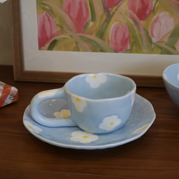 Ceramic Tableware Underglaze Hand Painted Flower Plate And Bowl Mug
