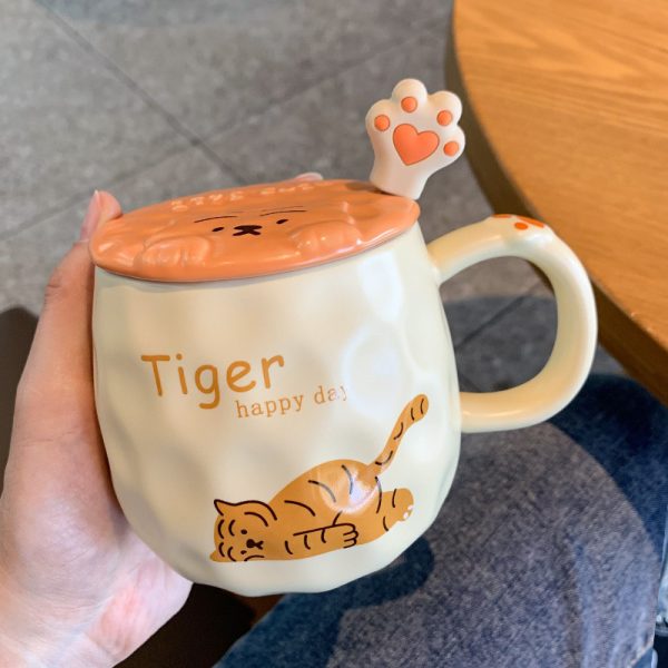 Year Of The Tiger Ceramic Cute Mug With Lid Spoon Gift Box