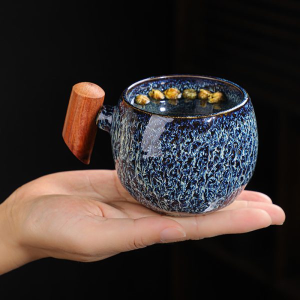 Kiln Change Ceramic Mug Office Wooden Handle Handle