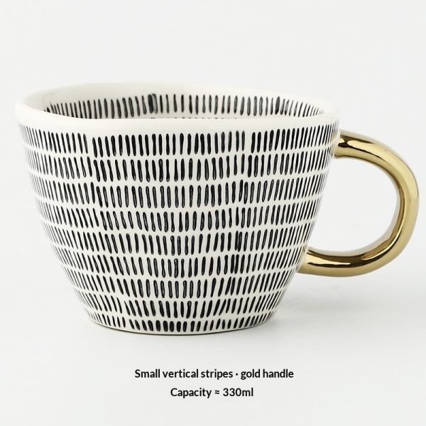 Japanese Geometric Hand-pinched Irregular Wide-mouth Ceramic Mug