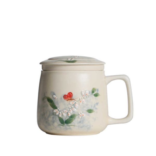 Hand Painted Butterfly Dance Household Mug With Lid