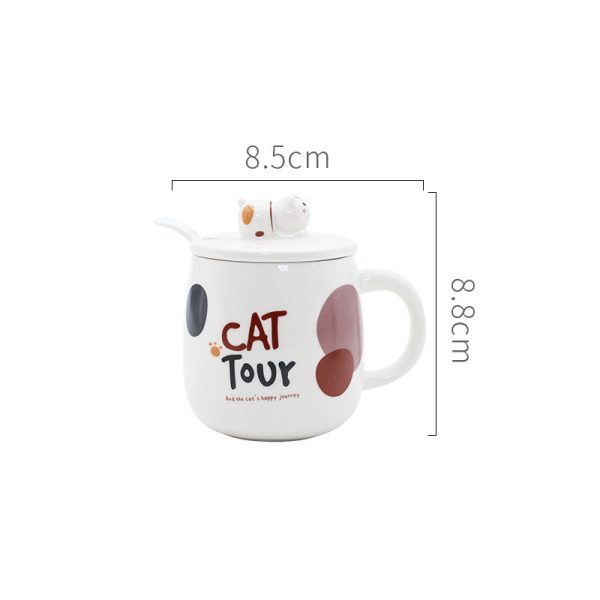 Cartoon Ceramic Cat Mug With Lid And Spoon Simple Creative Cute Girl Coffee Milk