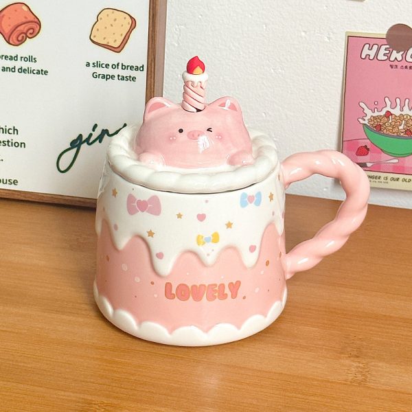 Ceramic Mug With Lid Cartoon Girl