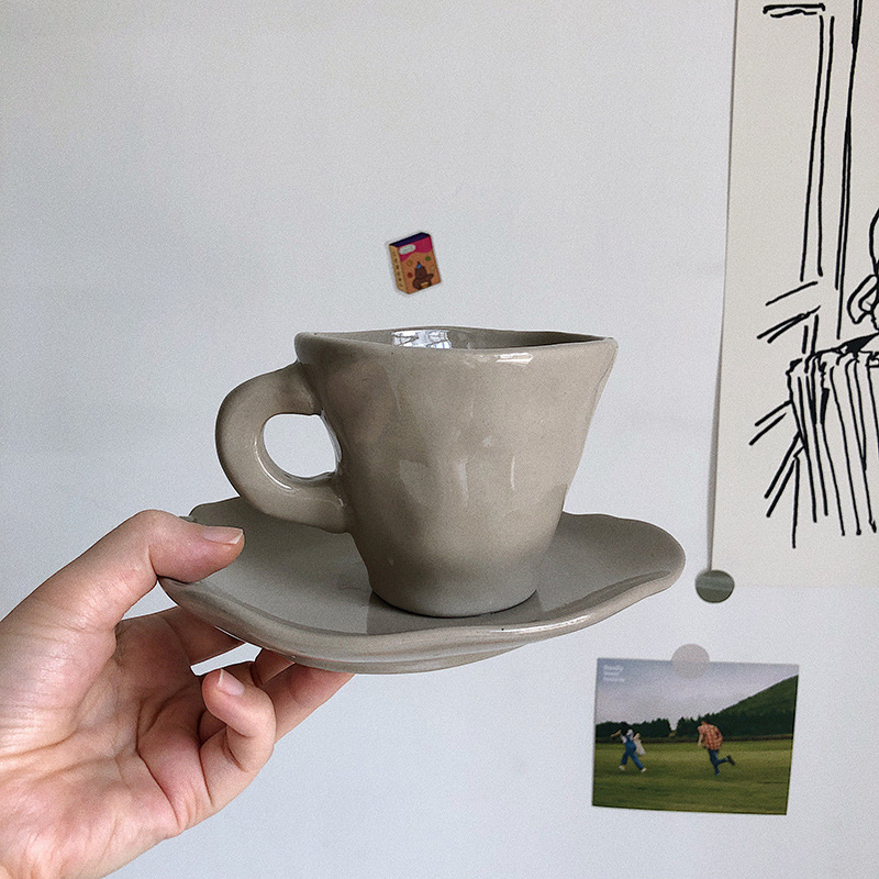 Irregular Retro Ceramic Coffee Cup Saucer Milk Mug