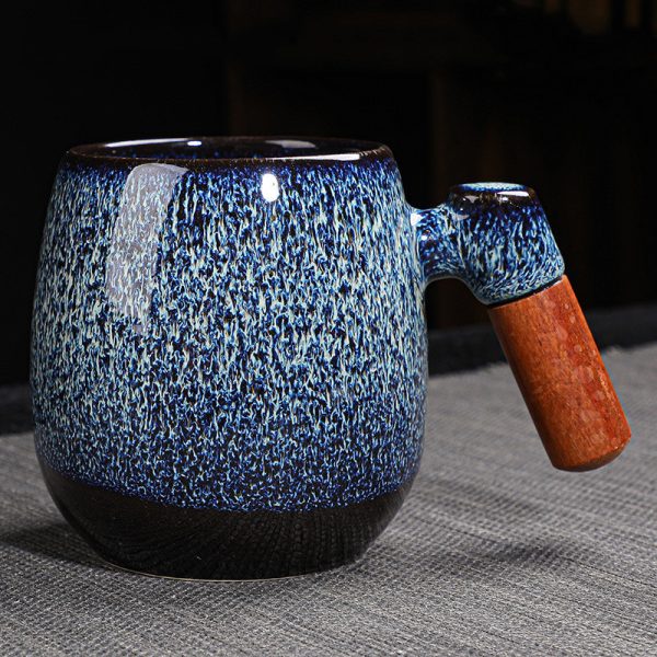Kiln Change Ceramic Mug Office Wooden Handle Handle