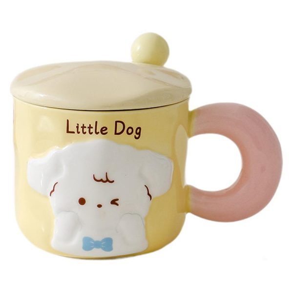 Puppy Mug With Cover Spoon Cute Good-looking Couple
