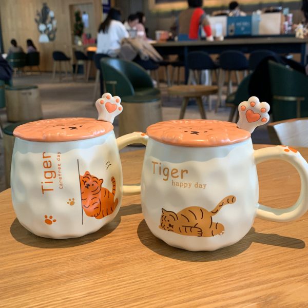 Year Of The Tiger Ceramic Cute Mug With Lid Spoon Gift Box