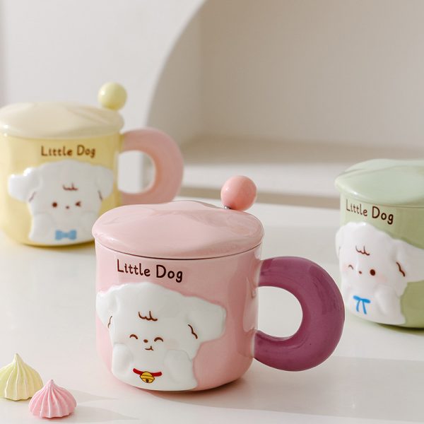 Puppy Mug With Cover Spoon Cute Good-looking Couple