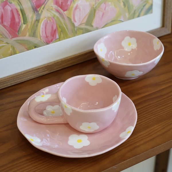 Ceramic Tableware Underglaze Hand Painted Flower Plate And Bowl Mug