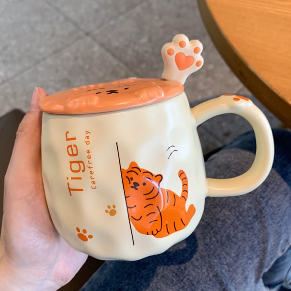 Year Of The Tiger Ceramic Cute Mug With Lid Spoon Gift Box