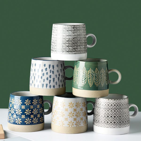 Retro Pastoral Water Cup Embossed Stoneware Mug