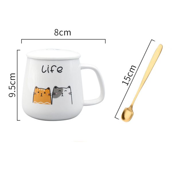 Cartoon Ceramic Cat Mug With Lid And Spoon Simple Creative Cute Girl Coffee Milk