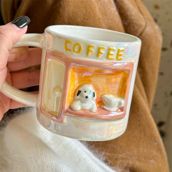 Cute Pearly Embossed Puppy Ceramic Mug