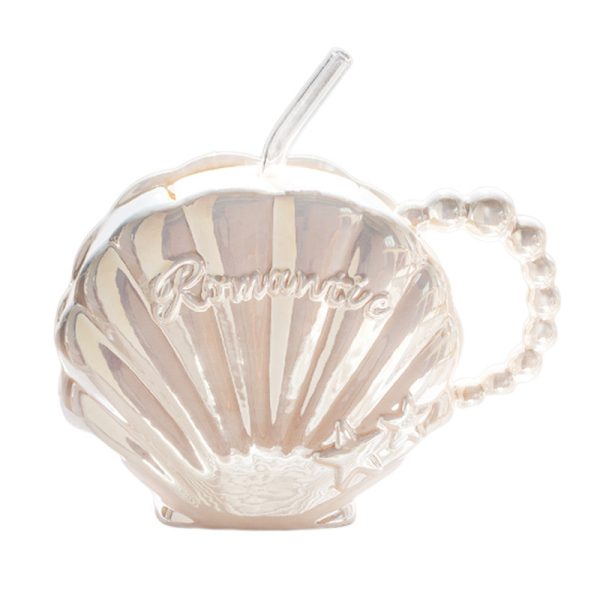 Good-looking Pearl Shell Ceramic Cup For Girlfriend High-grade Straw Mug