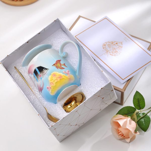 Creative Animal Cute Fish Enamel Porcelain Lid Mug