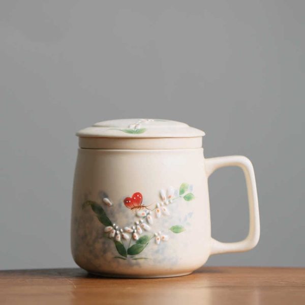 Hand Painted Butterfly Dance Household Mug With Lid